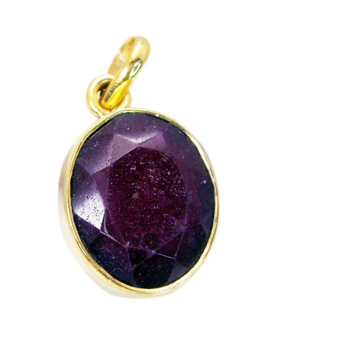 comely Indian Ruby Gold Plated Red Pendant Glass handcrafted US