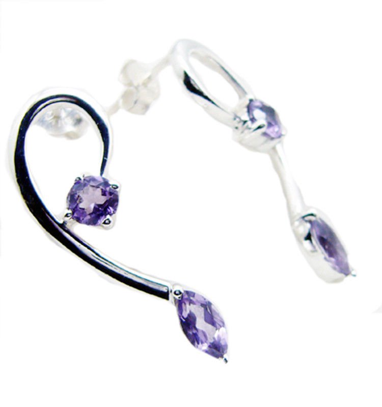 cute Amethyst 925 Sterling Silver Purple Earring Natural handmade US
