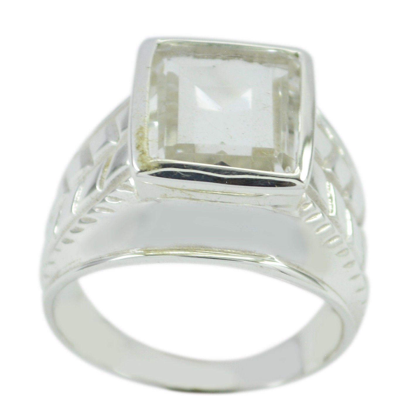 fascinating Crystal Quartz 925 Sterling Silver White Ring Natural Designer US