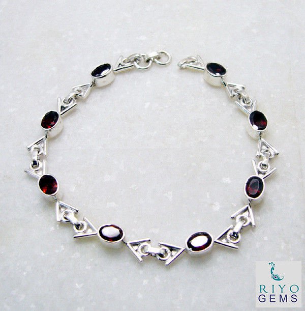 enticing Garnet 925 Solid Sterling Silver Red Bracelet Natural easily US