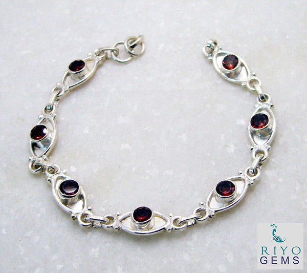 excellent Garnet 925 Solid Sterling Silver Red Bracelet genuine casually US