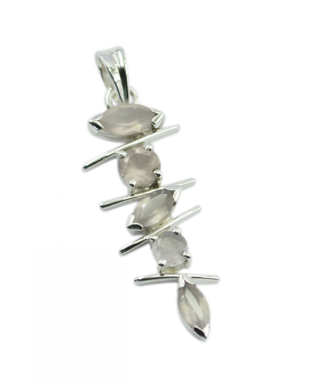 elegant Rose Quartz 925 Sterling Silver Pink Pendant Natural jaipur US