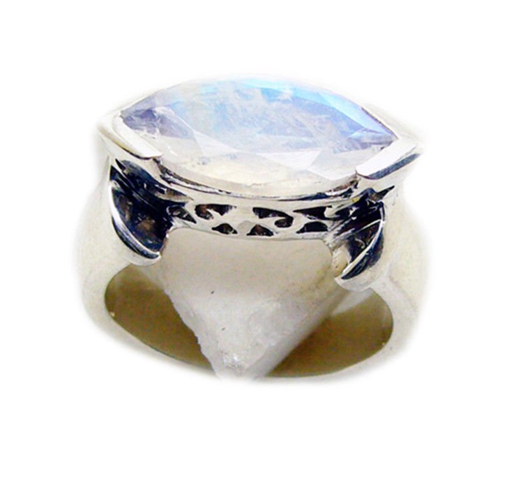 attractive Rainbow Moonstone 925 Sterling Silver White Ring genuine gemstones US