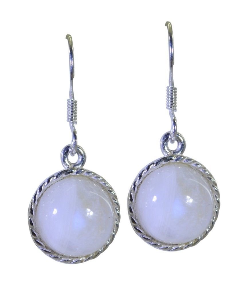 fine Rainbow Moonstone 925 Solid Silver White Earring genuine handcrafted US