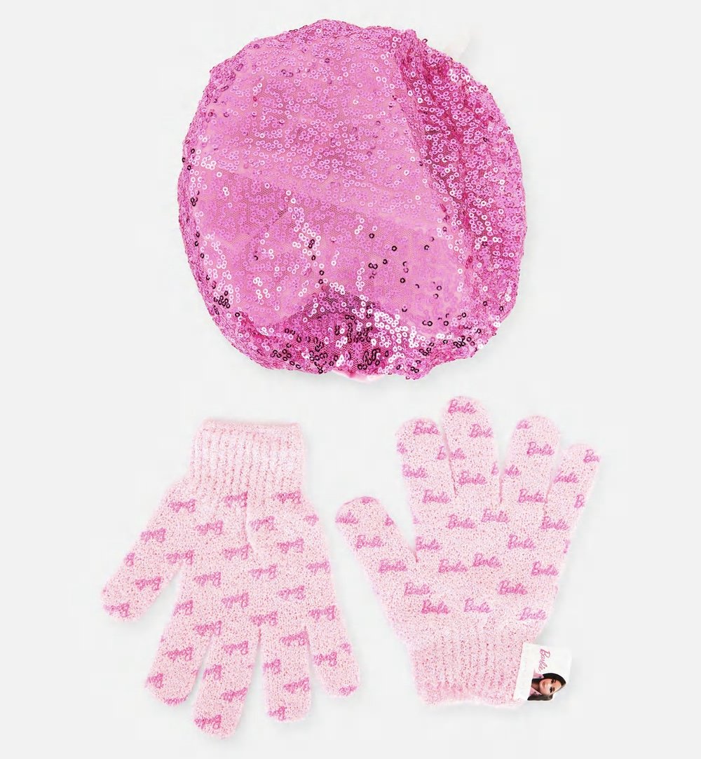 Primark Barbie The Movie Mattel Shower Cap & Exfoliating Mitts