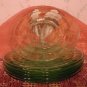 Vintage Set of 6 Optic Green Depression Uranium Glass 6 1/4 inch Plates