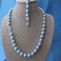 Beautiful 10mm light pastel sky blue shell pearl necklace & bracelet set