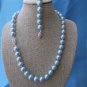 Beautiful 10mm light pastel sky blue shell pearl necklace & bracelet set