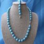 Beautiful 10mm deep sky blue shell pearl necklace & bracelet set