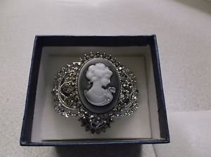 Strada Cameo Austrian Crystal Slave Cuff Watch and Ring Silvertone *NWOT*