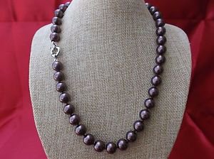 Gorgeous 10mm brown shell pearl necklace w/Tibetan silver clasp