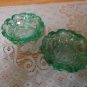 Vintage Green Glass mint Dishes W/Rose Embossed Bottom (2)