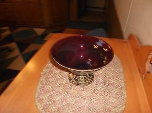 Vintage Ruby Red Glass Decorative Mosaic Pedestal Bowl *EVC*