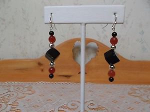Beautiful handmade Black Agate and Red Jade earrings