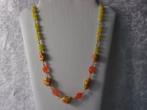 handmade Yellow jade and orange turquoise necklace