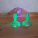 Imperial Depression Uranium Glass/Vaseline Glass Candlestick holders