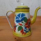 Beautiful Vintage Enamelware Graniteware Goose Neck Flowered Coffee Pot