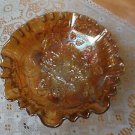 Vintage Imperial Margold Carnival Glass Open Rose Luster Rose 3 toe Bowl '70's