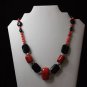Beautiful Handmade chunky Black Agate and Red Coral necklace