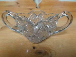 Vintage heavy pressed glass sugar bowl w/scalloped rim