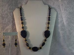 Big Bold Chunky Handmade Lapis Lazuli statement necklace and earring set.