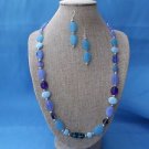 Handmade Blue Czech glass necklace and earring set