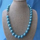 Big beautiful 12mm neon sky blue shell pearl necklace 18 inches