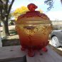 Vintage Indiana Glass Amberina Footed Candy Bowl W/Lid Grape Pattern *EVC*