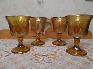 Beautiful Vintage Marigold Grape Pattern Indiana Carnival Glass Goblets