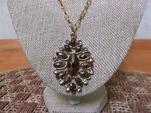 Big Bold Bronzetone Rhinestone necklace with goldtone chain