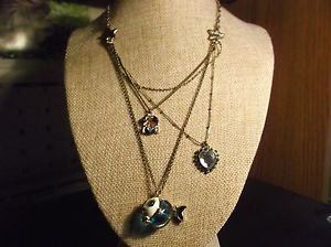 Beautiful Fish Multi Charm Necklace Adjustable 18-20 inches *NWOT*