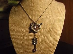 Pretty Heart & Arrow Multi Charm 18-20 Inch Brasstone Necklace NWOT