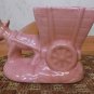 Vintage pink unmarked donkey pulling cart pottery planter ** EUC**
