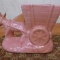 Vintage pink unmarked donkey pulling cart pottery planter ** EUC**