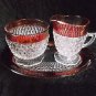 Indiana Diamond Point Kings Crown Cranberry Flash Sugar & Creamer with Tray EVC