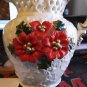 Beautiful Ornate Christmas Pitcher W/ Raised Poinsettias and Gold Leaf Trim *EUC