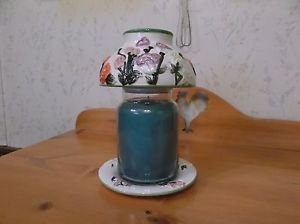 Beautiful Floral pattern Candle Jar Shade And Matching Plate *EUC*
