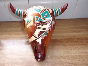 Handmade Handpainted Pottery Cow Skull Artist Signed Made in Mexico *NWOT*