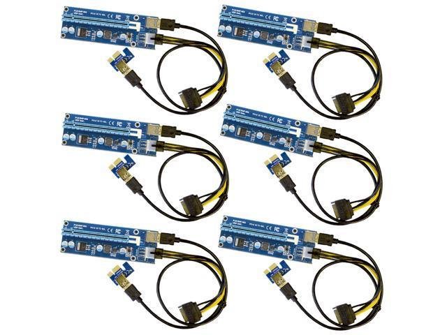 6 Pack PCIe 16x to 1x Riser Adapter, USB 3.0 Extension Cable 60cm, 6 pin