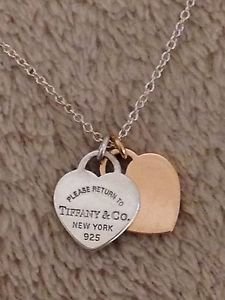 Rare Authentic Tiffany & Co Return To Tiffany Double Mini Hearts Silver Gold 750