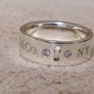 Tiffany & Co. NY Key Hole Lock Band Ring 2 Diamonds Silver Ring 5.25 RP$450