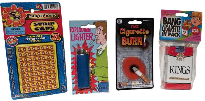 SMOKER PRANK KIT 4 Bang Exploding Lighter Caps Cigarette Pack Fake Burn  Joke Gag