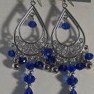 3 1/2"  Cobalt Blue in Silver Plated Chandelier Pierced Earrings