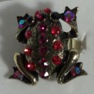 Red Crystal Gold Plated Frog Ring Size 6 1/2 - 7