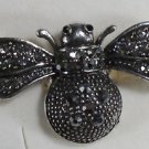 Hematite Crystal Silver Plate Bee Ring Size 6 1/2 - 7