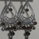 3 1/2"  Black in Silver Plated Chandelier Pierced Earrings