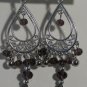 3 1/2" Black in Silver Plated Chandelier Pierced Earrings