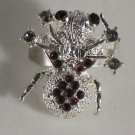 Silver Plated Purple Black Hematite Crystal Spider Ring Size 7 1/2Adjustable