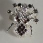 Silver Plated Purple Black Hematite Crystal Spider Ring Size 7 1/2Adjustable