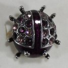 Elegant Purple Crystal and Enamel in Silver Plated Ladybug Ring Size 6 1/2 - 7